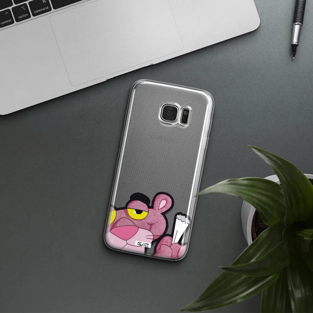 a cartoon of a pink bear Samsung S7 Edge Clear TPU Case