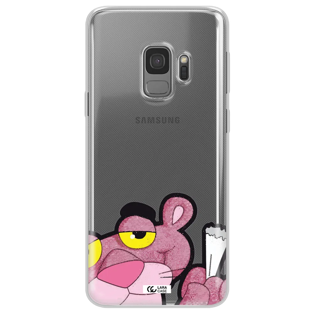 a cartoon of a pink bear Samsung S9 Clear TPU Case