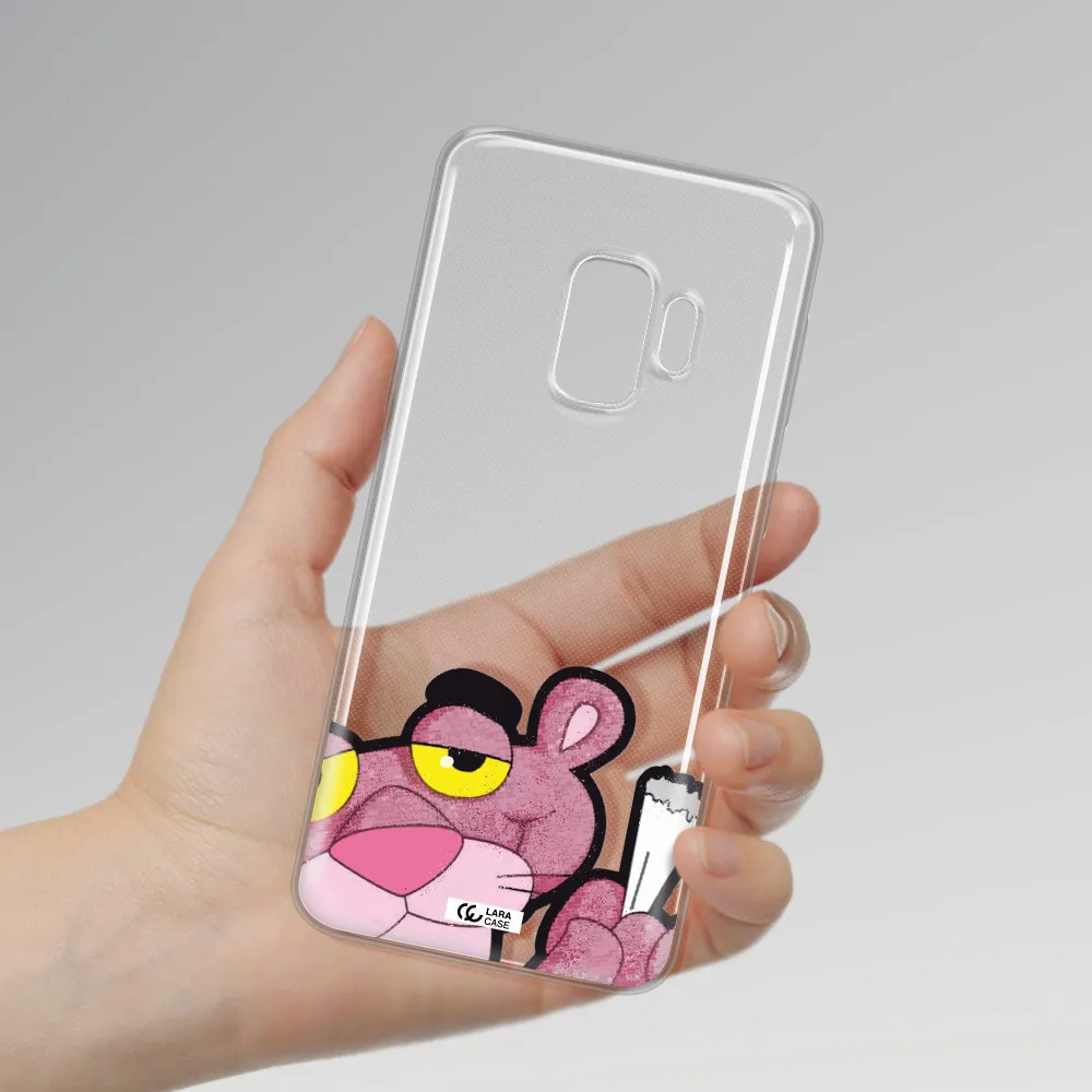 a cartoon of a pink bear Samsung S9 Clear TPU Case