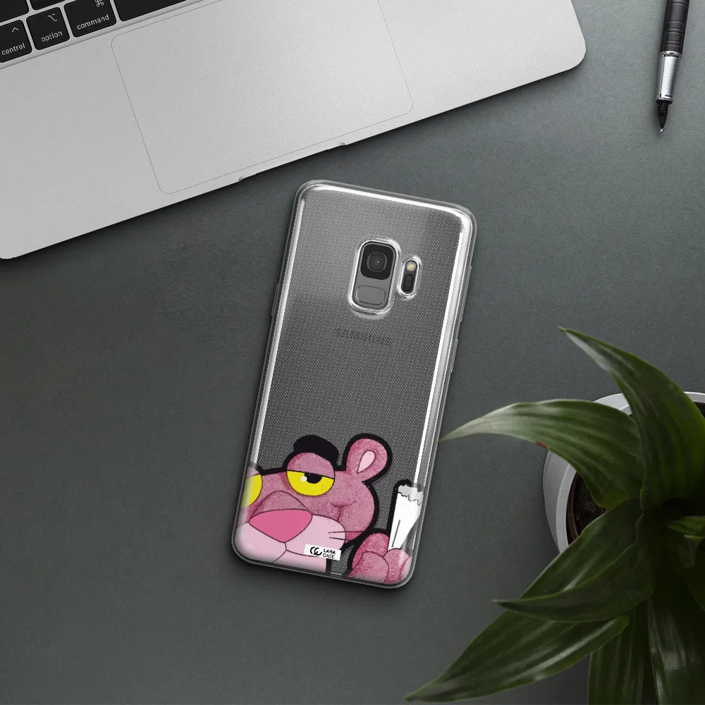 a cartoon of a pink bear Samsung S9 Clear TPU Case