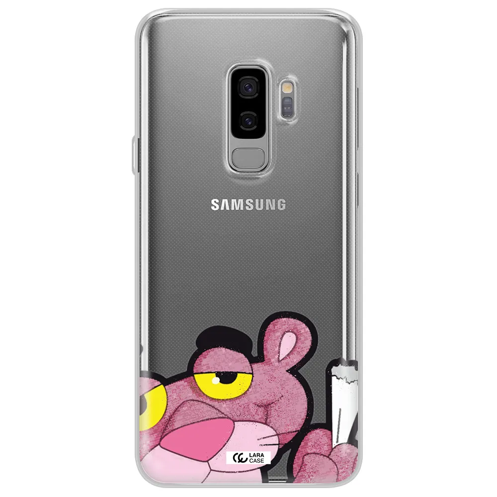 a cartoon of a pink bear Samsung S9 Plus Clear TPU Case