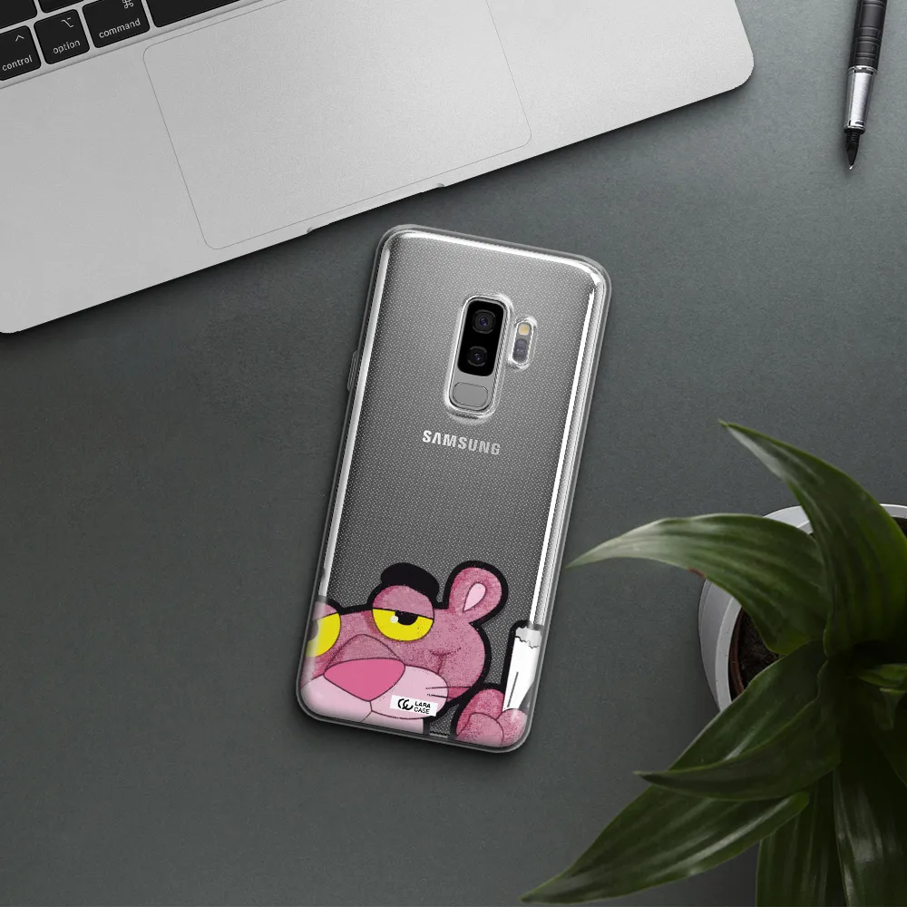 a cartoon of a pink bear Samsung S9 Plus Clear TPU Case