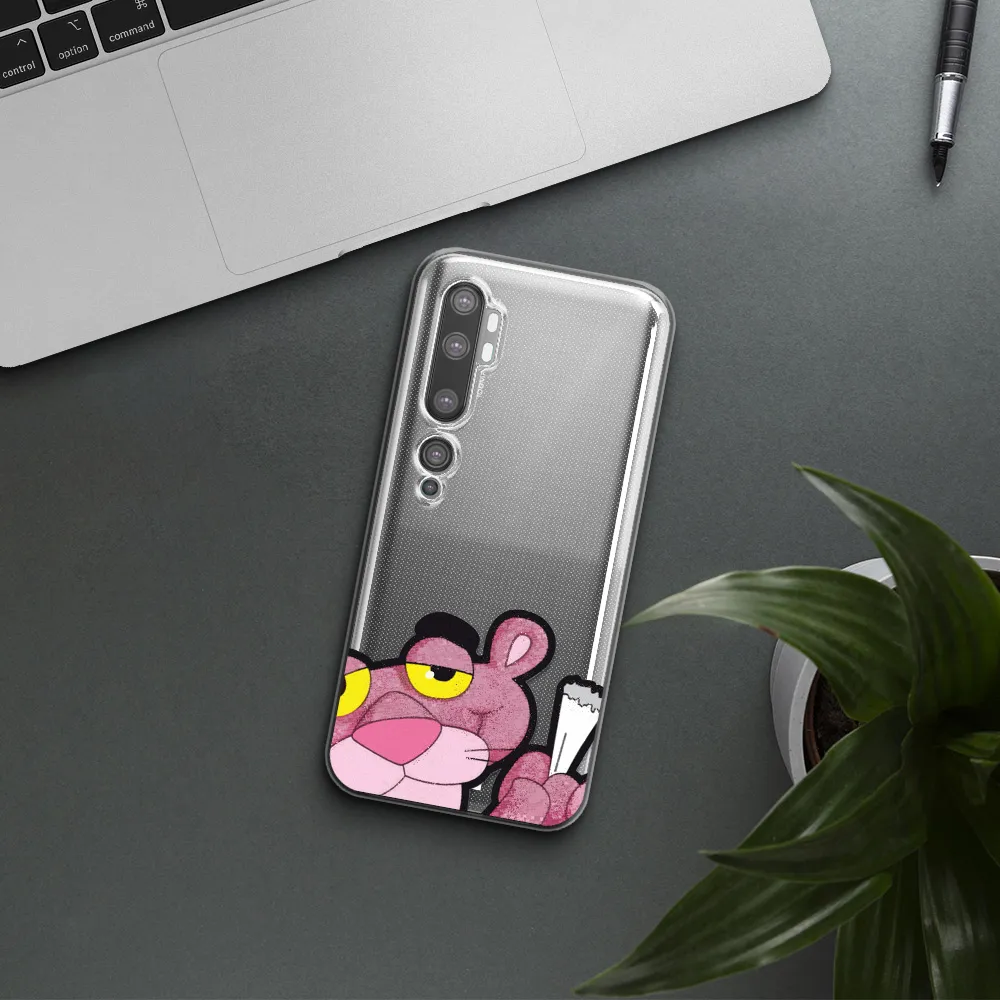 a cartoon of a pink bear Xiaomi Mi Note 10 Clear TPU Case
