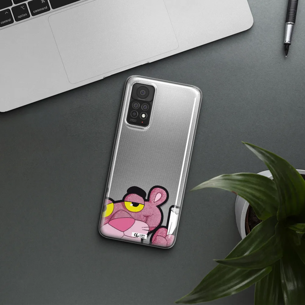 a cartoon of a pink bear Xiaomi Note 11 Pro Clear TPU Case