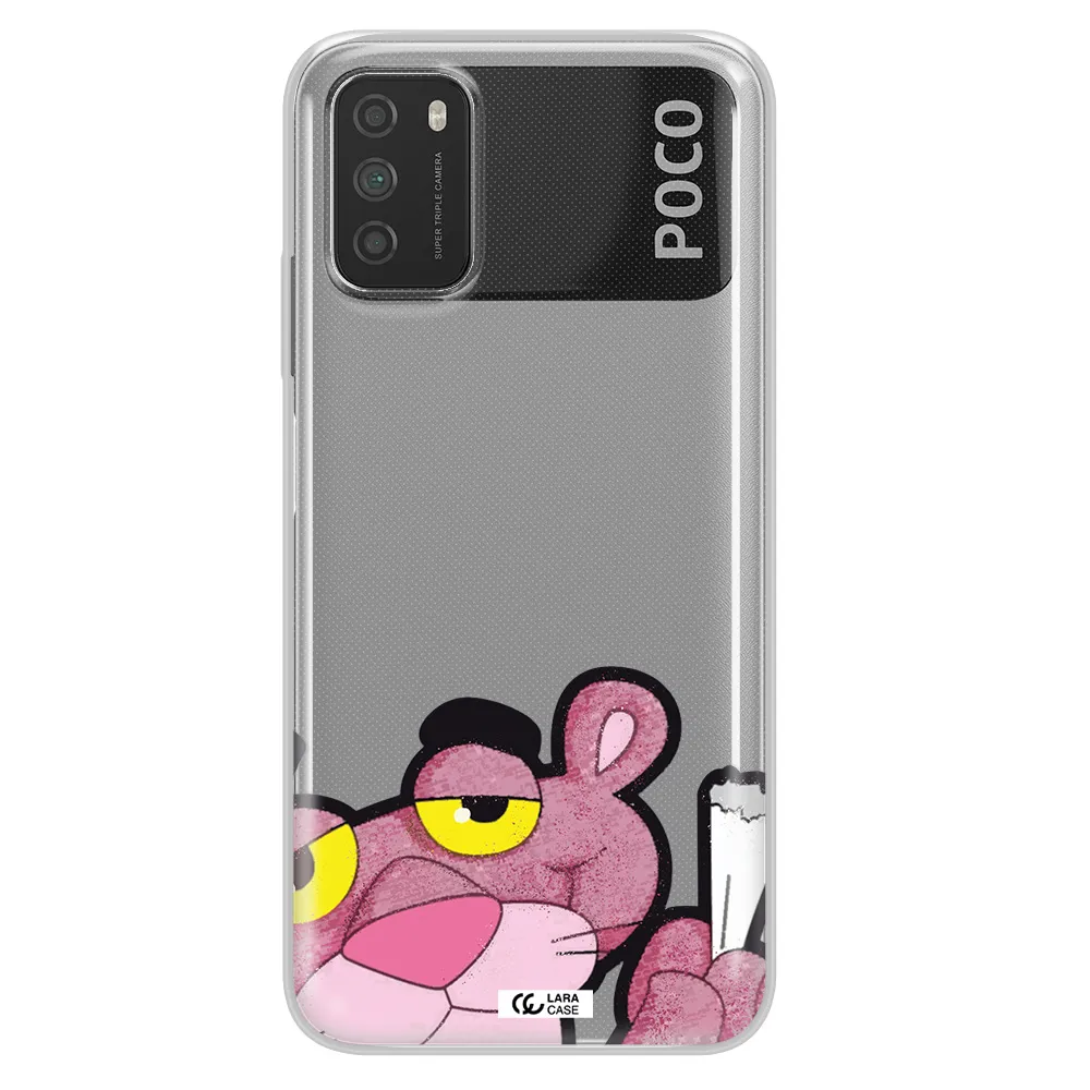 a cartoon of a pink bear Xiaomi Poco M3 Clear TPU Case
