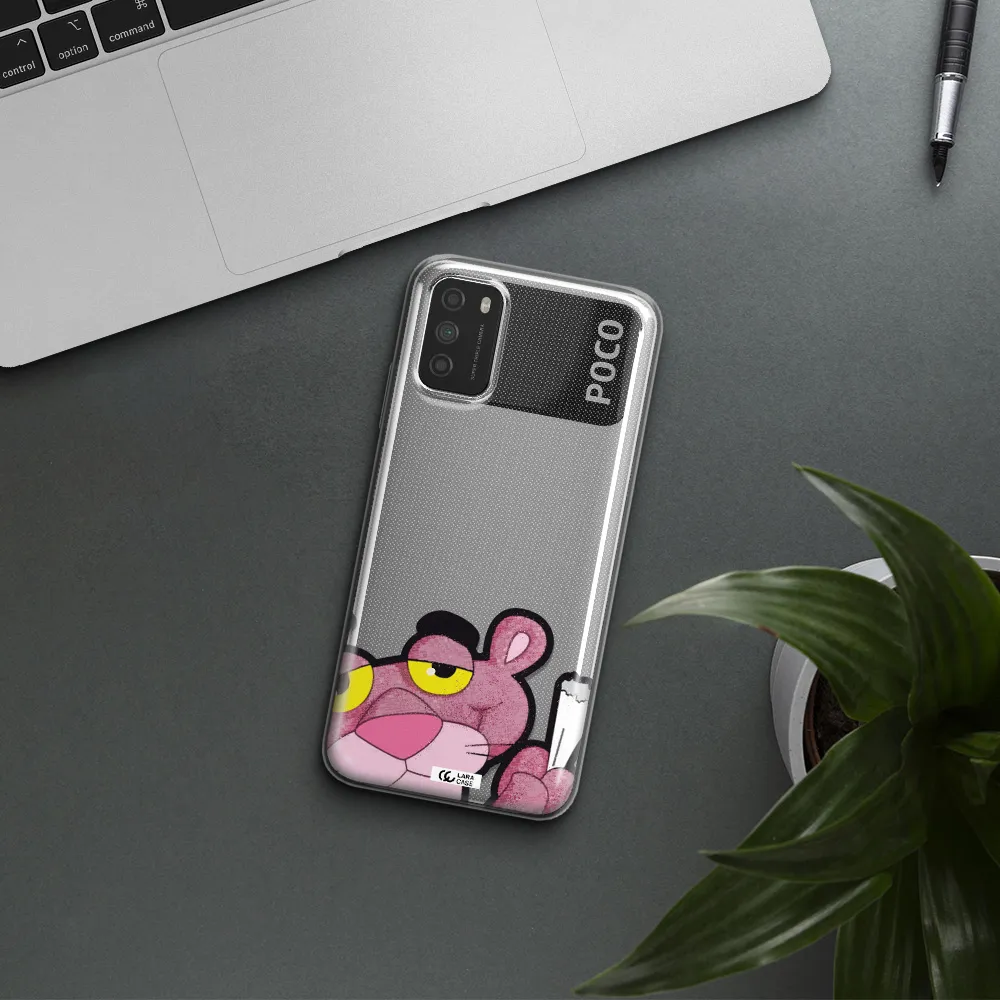a cartoon of a pink bear Xiaomi Poco M3 Clear TPU Case