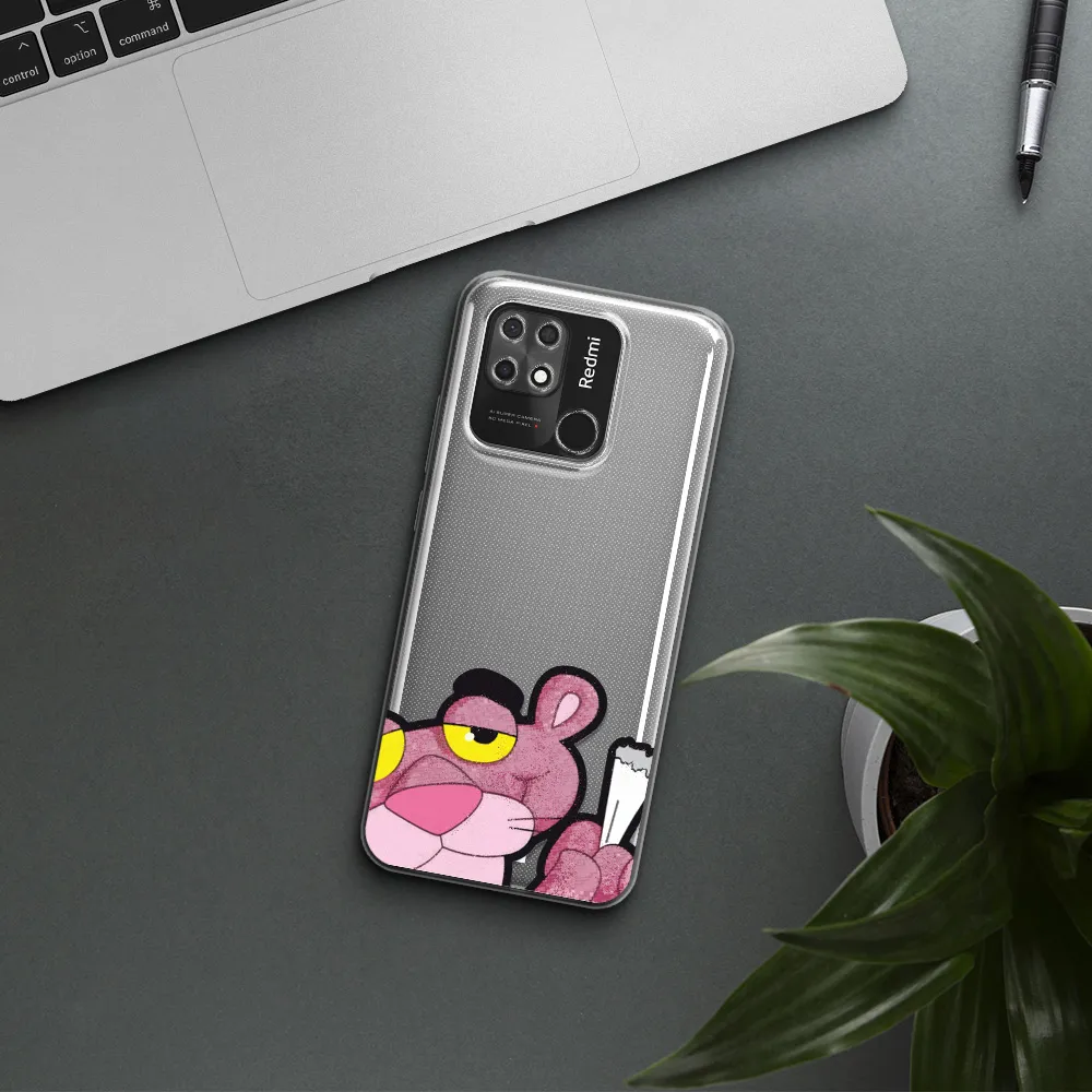 a cartoon of a pink bear Xiaomi Redmi 10C Clear TPU Case