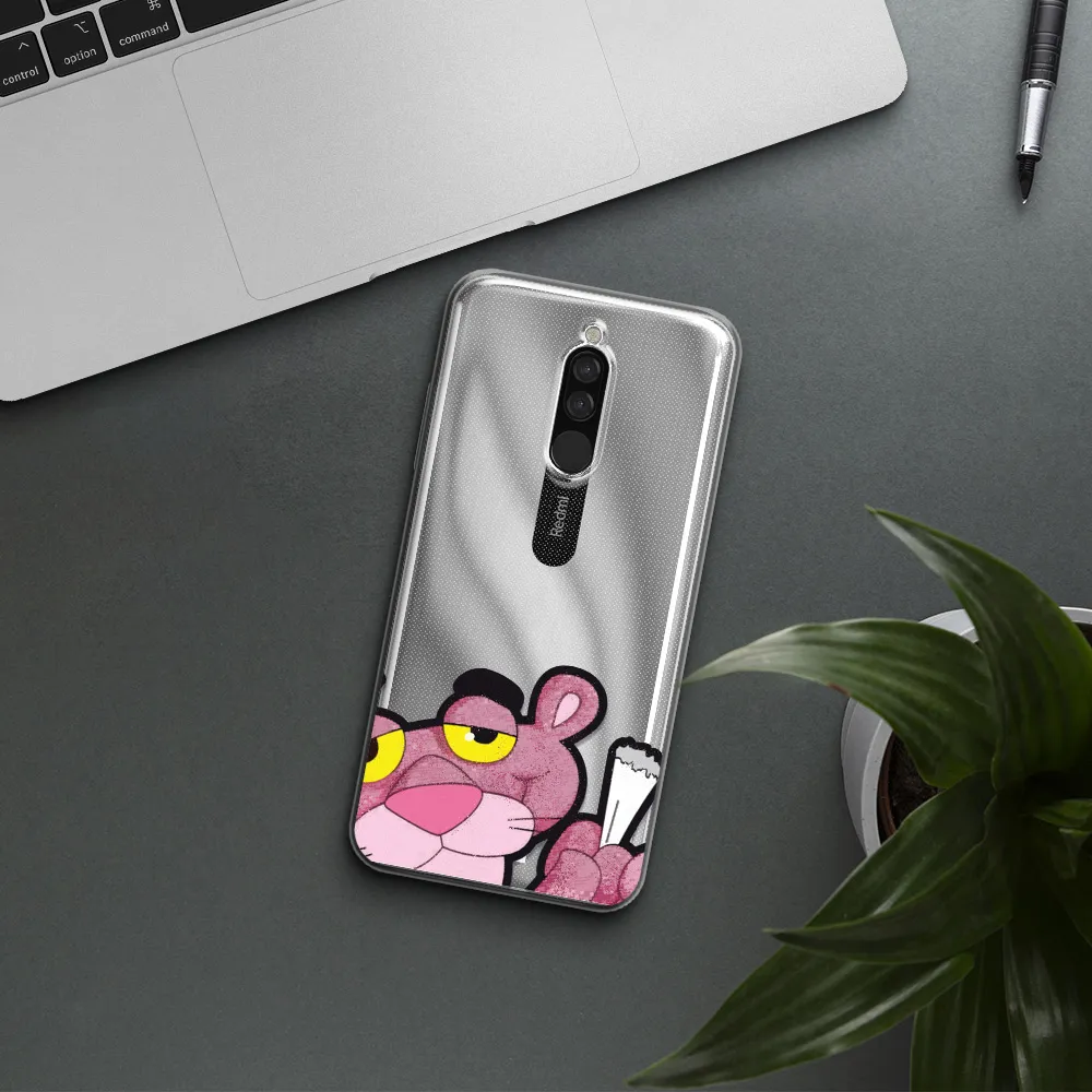 A Cartoon Of A Pink Bear Xiaomi Redmi 8 Clear Tpu Case