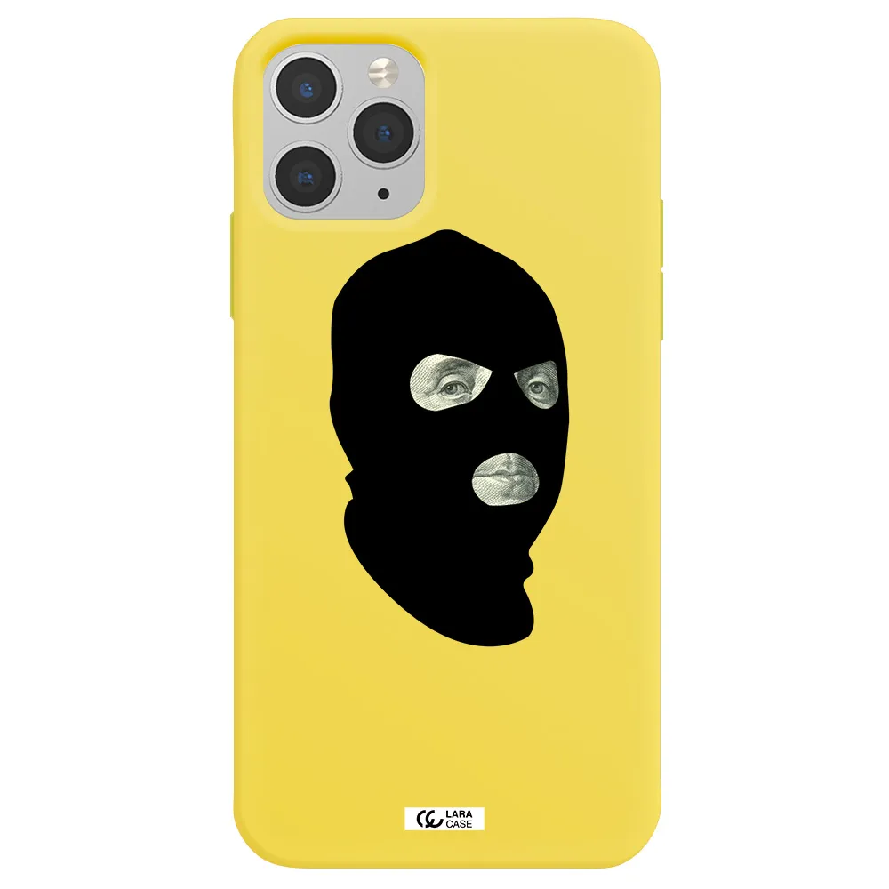 a person wearing a mask Apple iPhone 11 pro Silicone canary yellow Case