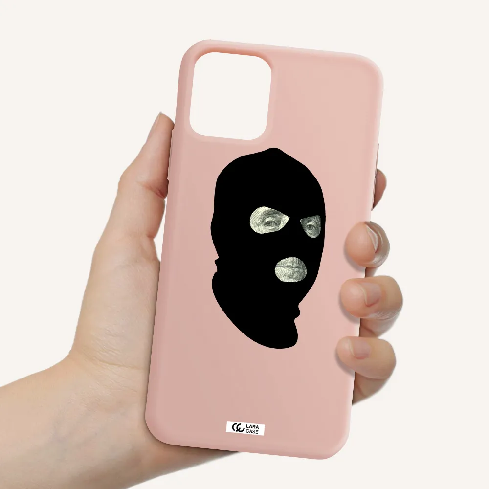 a person wearing a mask Apple iPhone 11 pro Silicone pastel pink Case