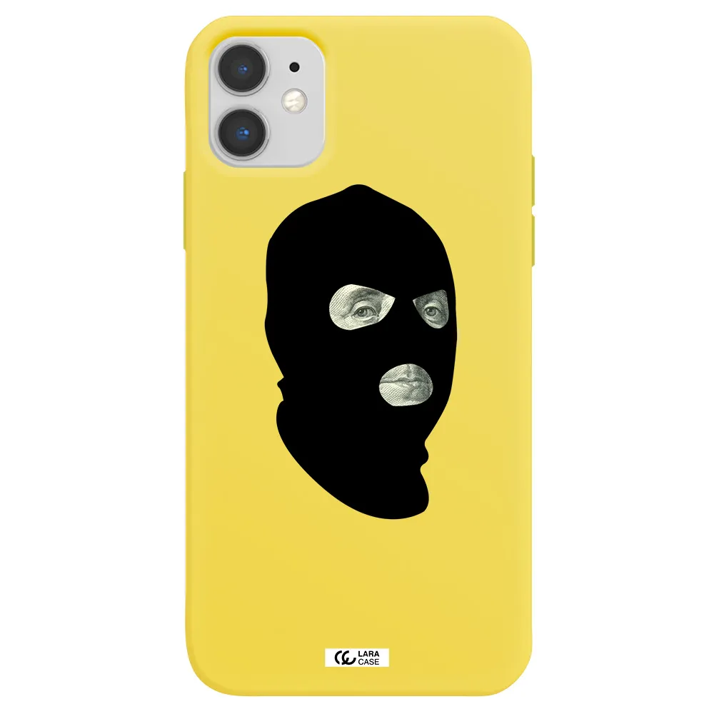 a person wearing a mask Apple iPhone 11 Silicone canary yellow Case