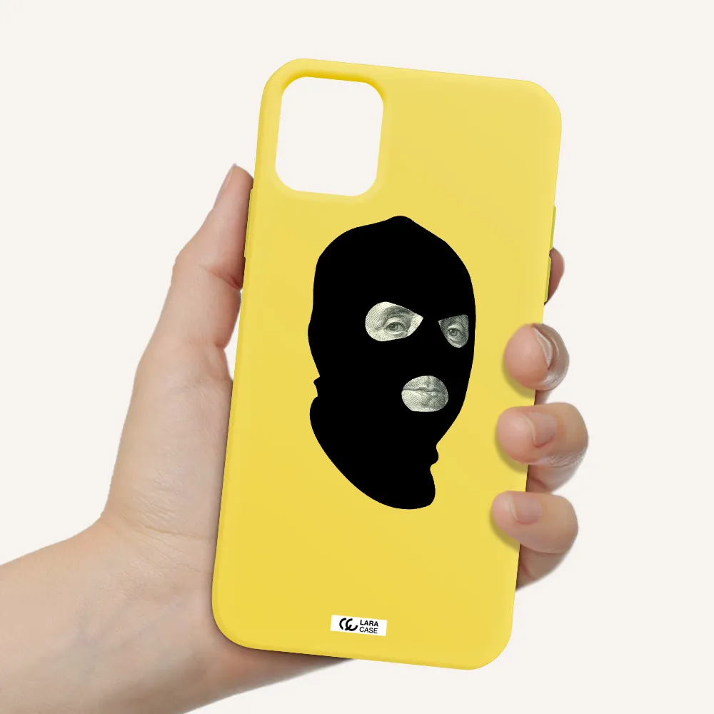 a person wearing a mask Apple iPhone 11 Silicone canary yellow Case