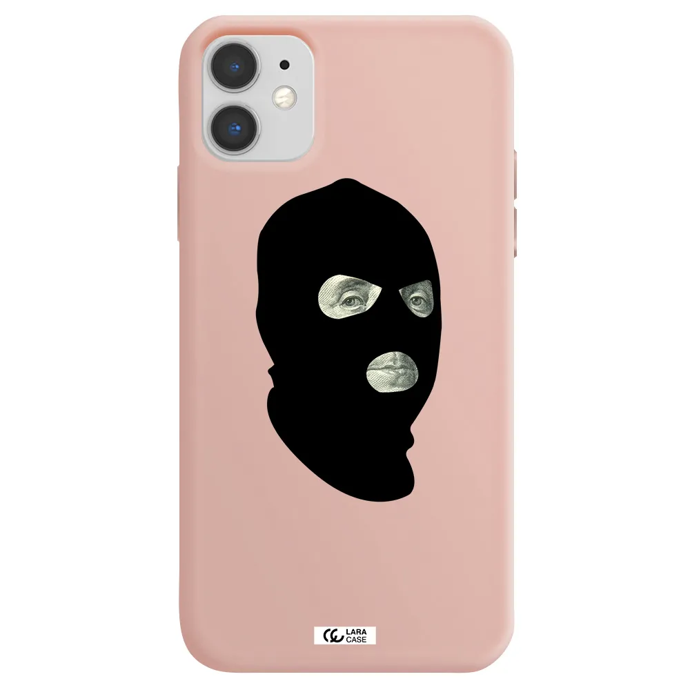 a person wearing a mask Apple iPhone 11 Silicone pastel pink Case