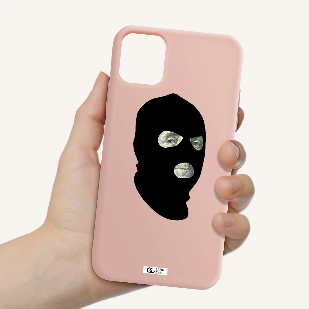 a person wearing a mask Apple iPhone 11 Silicone pastel pink Case