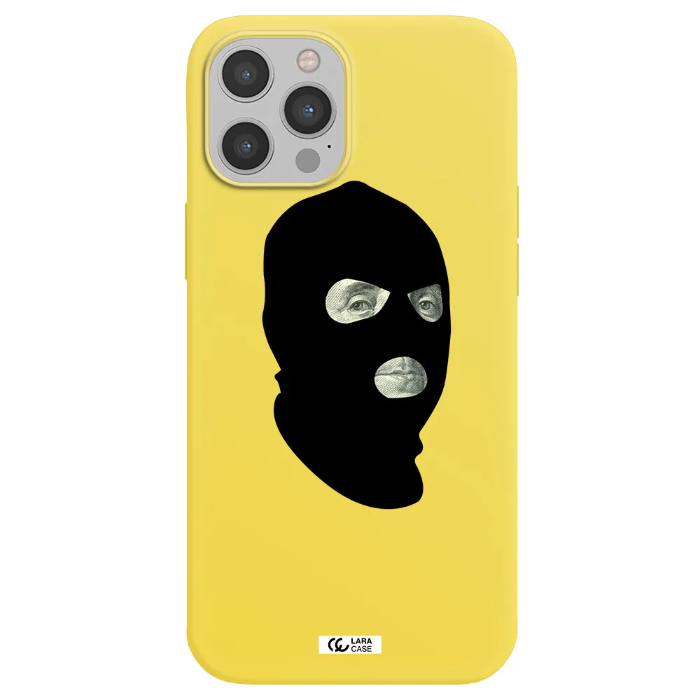 a person wearing a mask Apple iPhone 12 pro max Silicone canary yellow Case