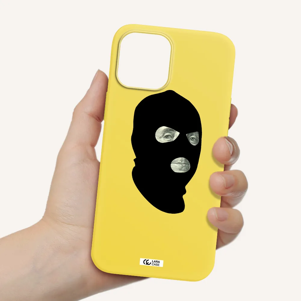 a person wearing a mask Apple iPhone 12 pro max Silicone canary yellow Case