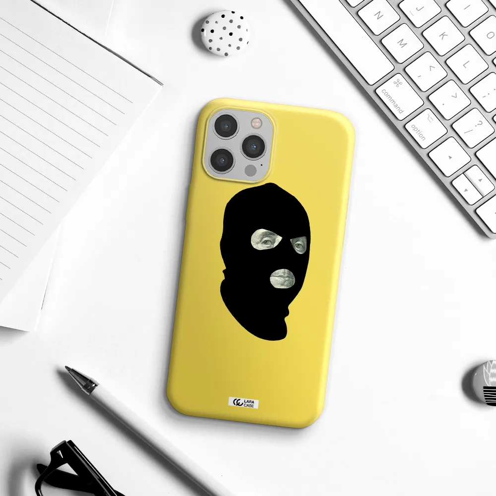 a person wearing a mask Apple iPhone 12 pro max Silicone canary yellow Case
