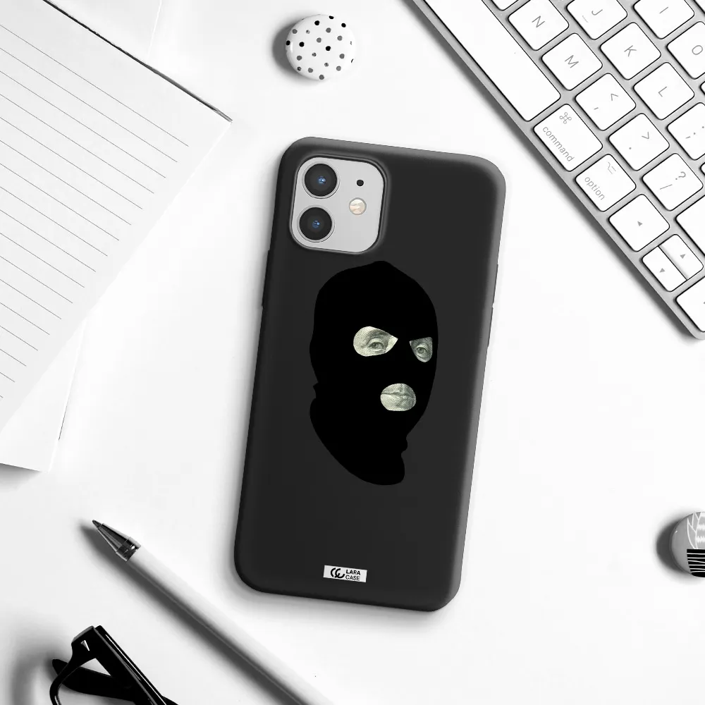 a person wearing a mask Apple iPhone 12 Silicone black Case