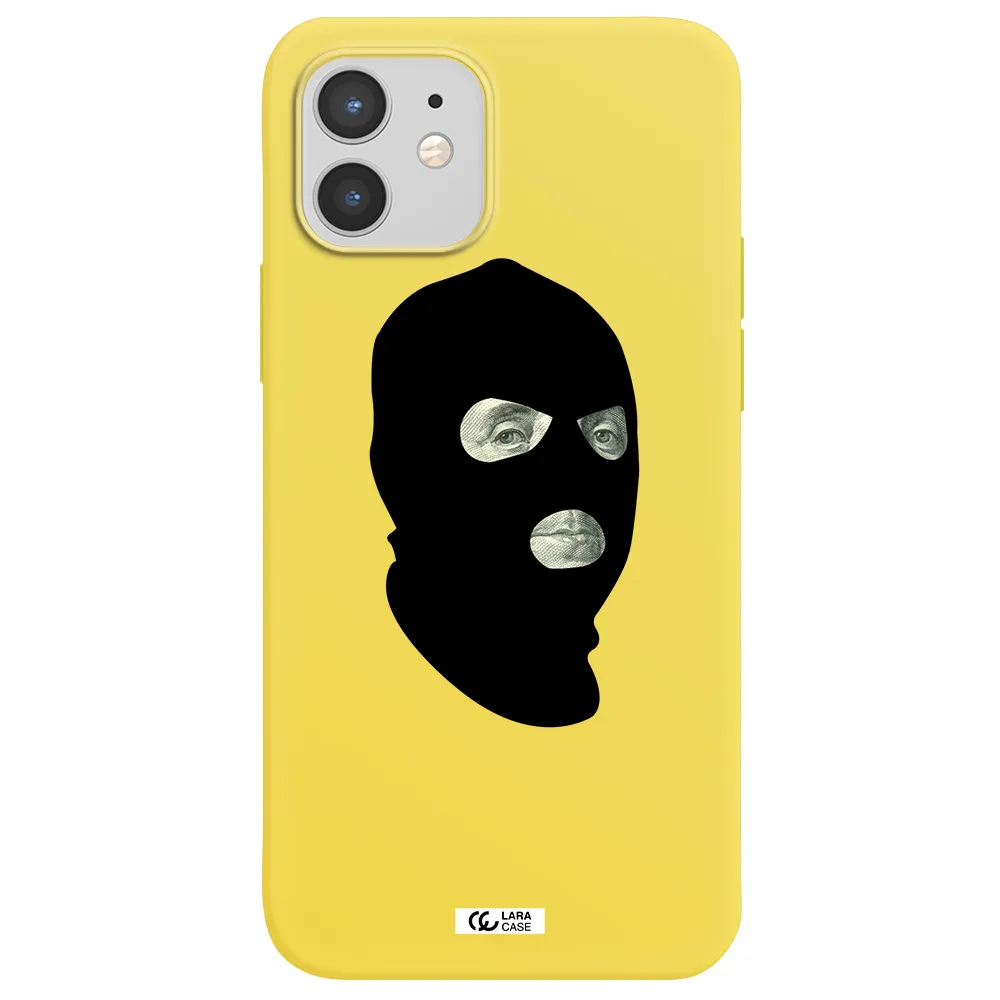 a person wearing a mask Apple iPhone 12 Silicone canary yellow Case