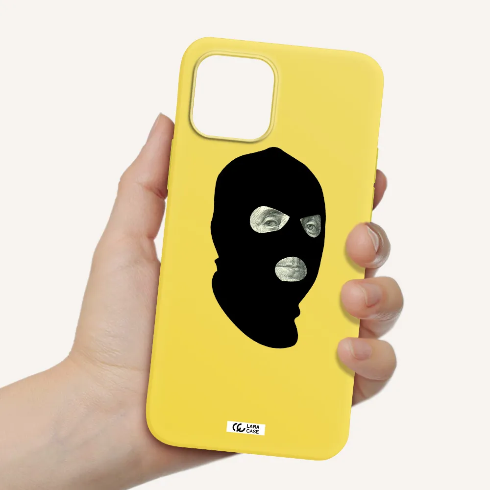 a person wearing a mask Apple iPhone 12 Silicone canary yellow Case