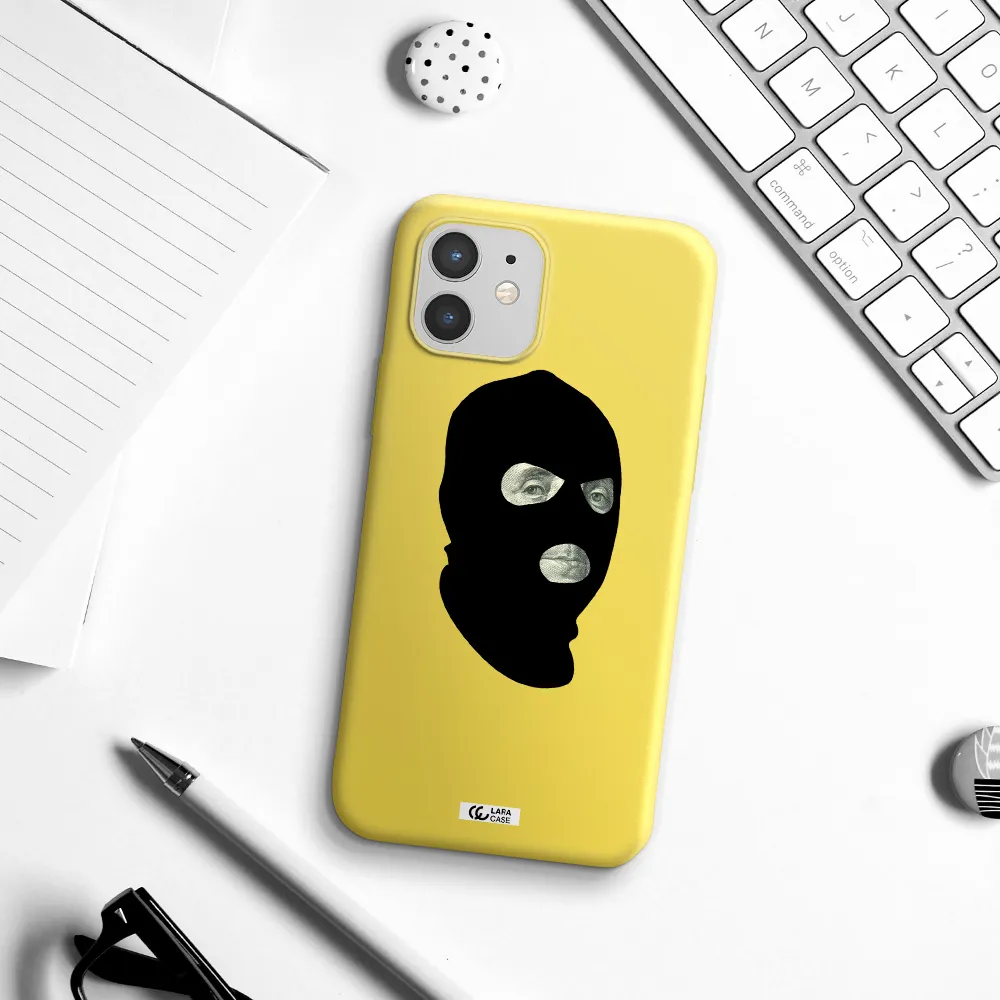 a person wearing a mask Apple iPhone 12 Silicone canary yellow Case