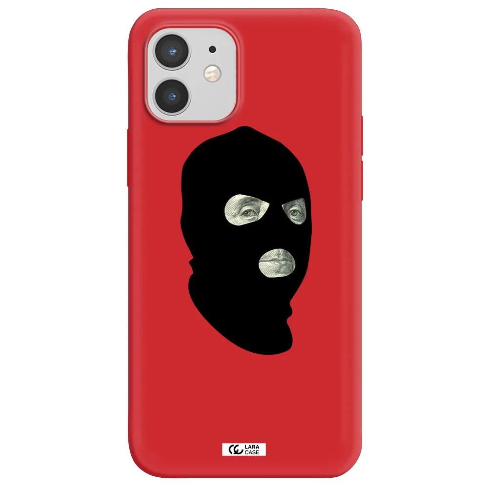 a person wearing a mask Apple iPhone 12 Silicone Imperial Red Case