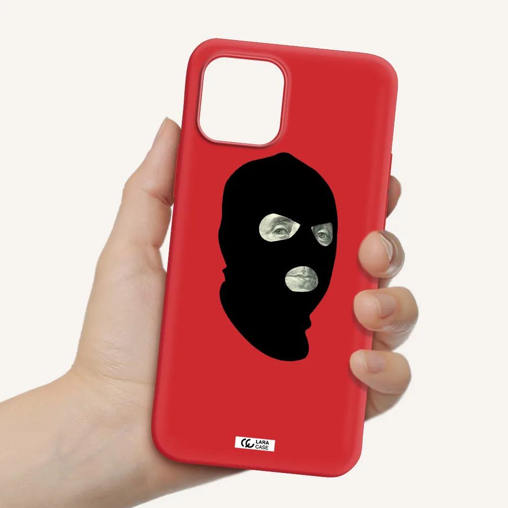 a person wearing a mask Apple iPhone 12 Silicone Imperial Red Case