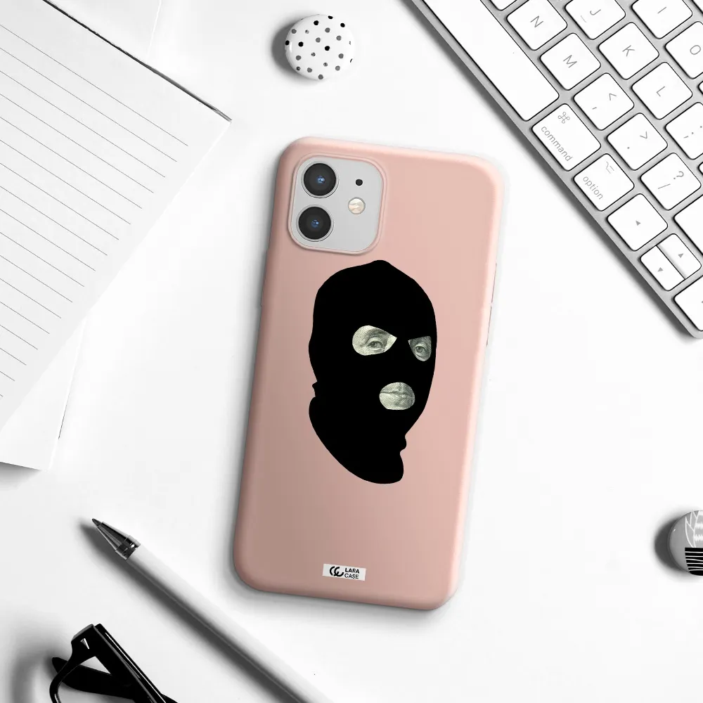 a person wearing a mask Apple iPhone 12 Silicone pastel pink Case
