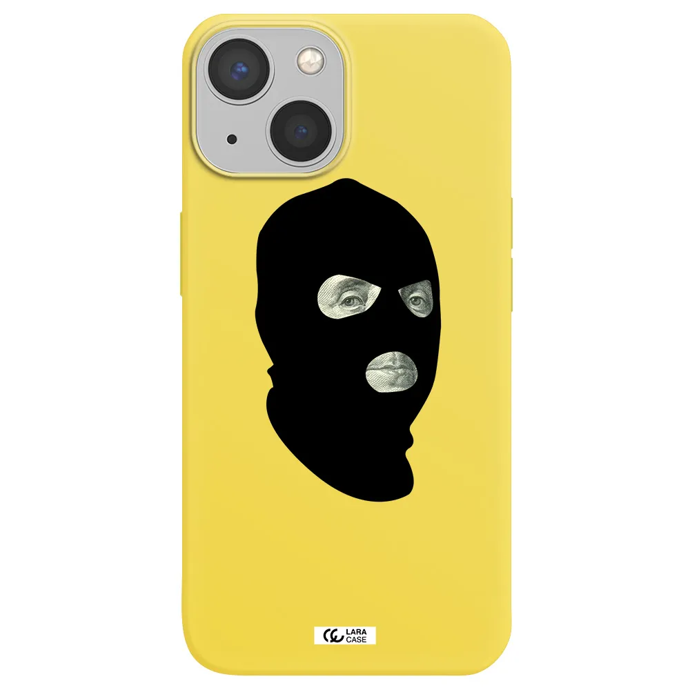 a person wearing a mask Apple iPhone 13 mini Silicone canary yellow Case