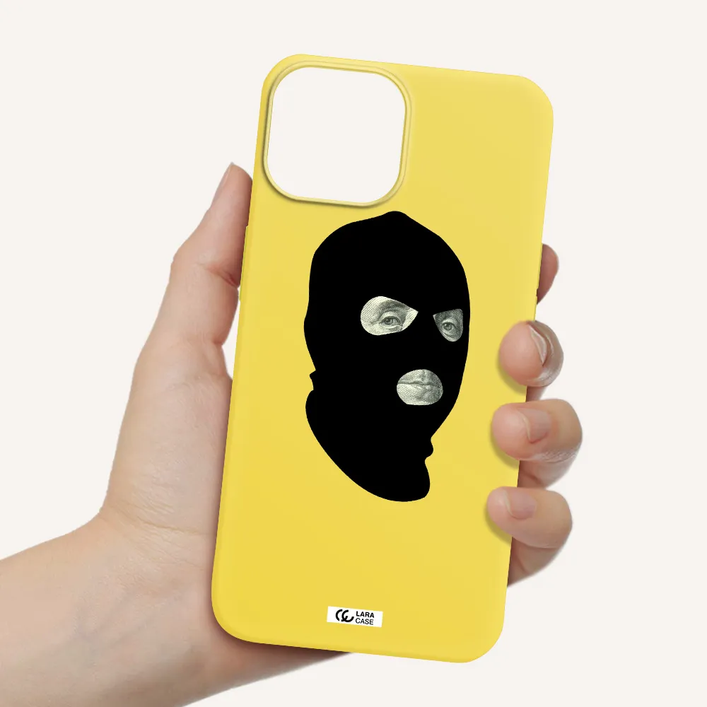 a person wearing a mask Apple iPhone 13 mini Silicone canary yellow Case
