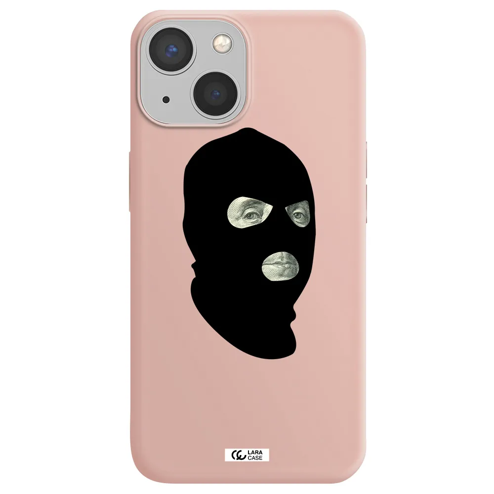 a person wearing a mask Apple iPhone 13 mini Silicone pastel pink Case