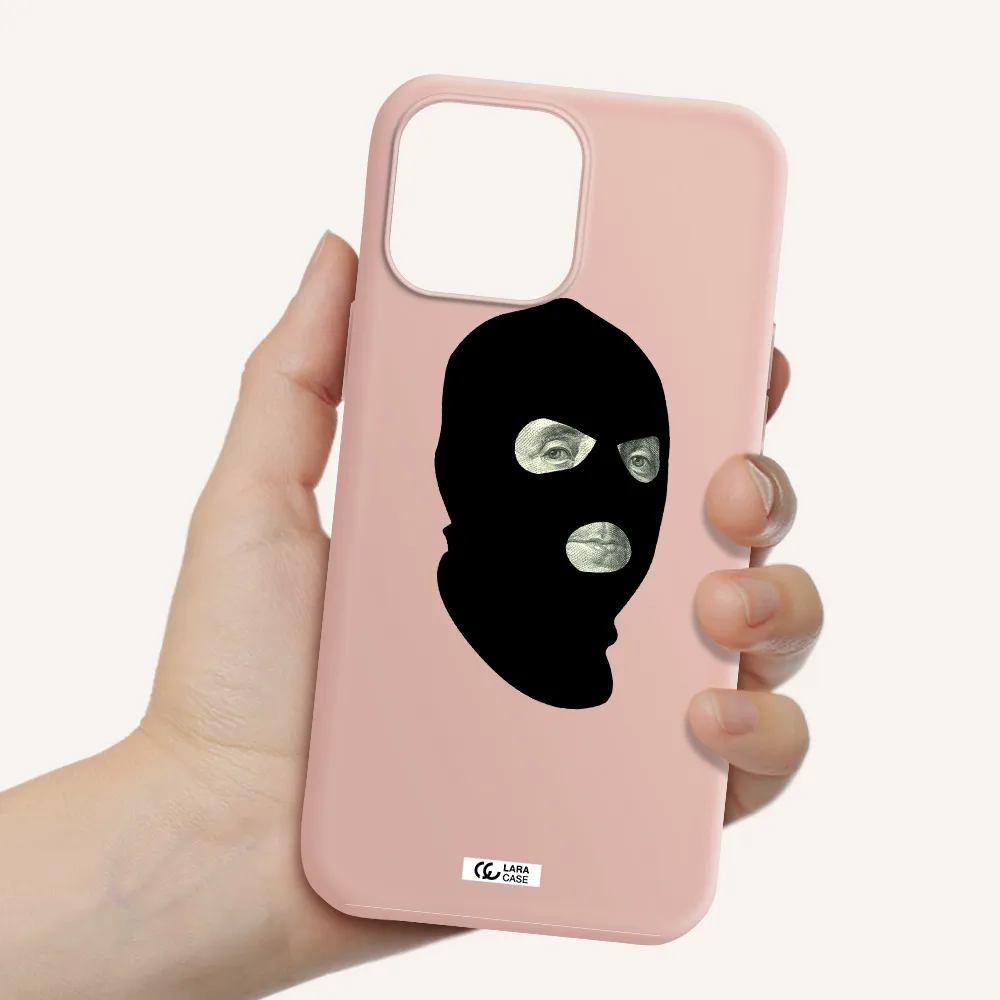 a person wearing a mask Apple iPhone 13 Pro Max Silicone pastel pink Case