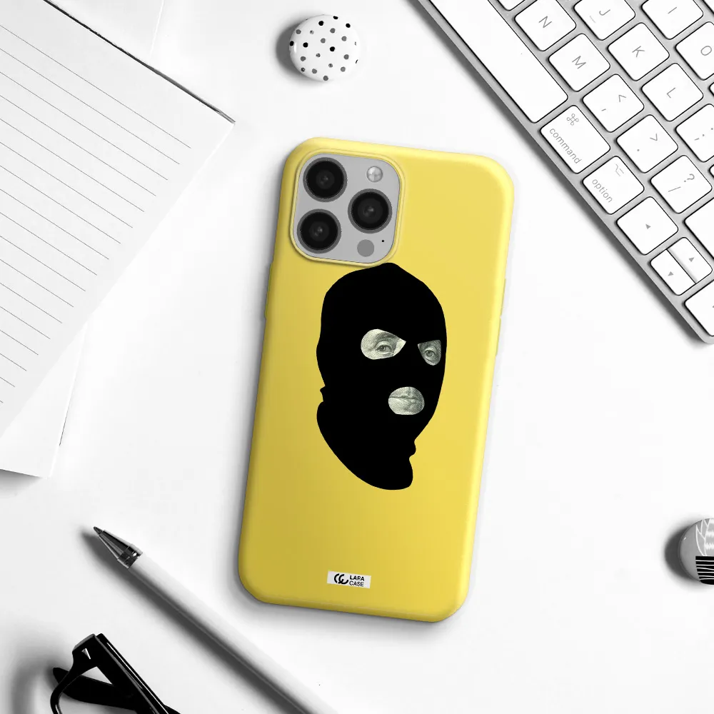 a person wearing a mask Apple iPhone 13 Pro Silicone canary yellow Case
