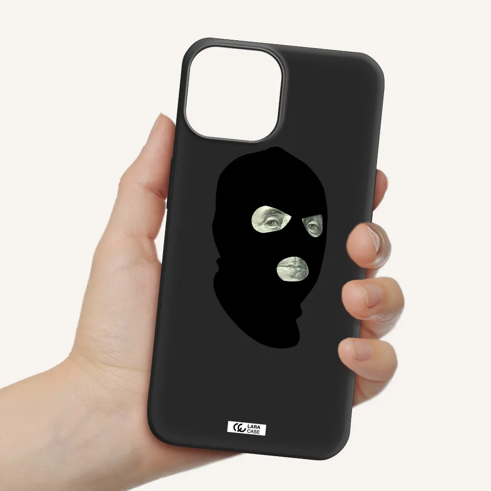 a person wearing a mask Apple iPhone 13 Silicone black Case