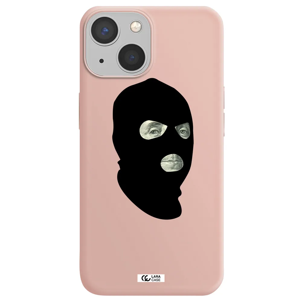 a person wearing a mask Apple iPhone 13 Silicone pastel pink Case