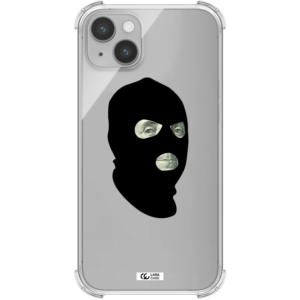 a person wearing a mask Apple iPhone 14 Clear PC Case