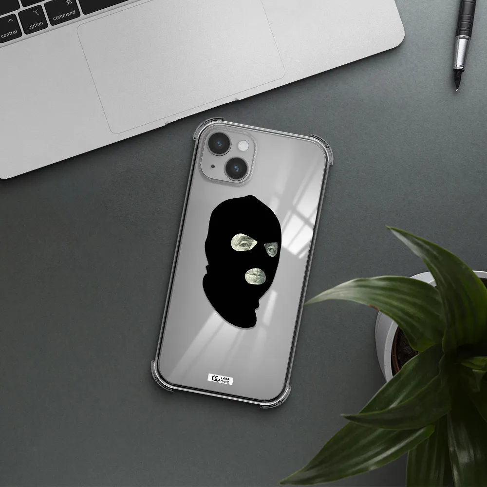a person wearing a mask Apple iPhone 14 plus Clear PC Case