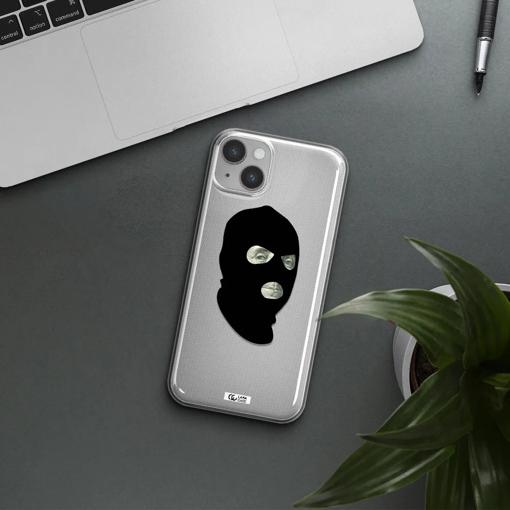 a person wearing a mask Apple iPhone 14 plus Clear TPU Case