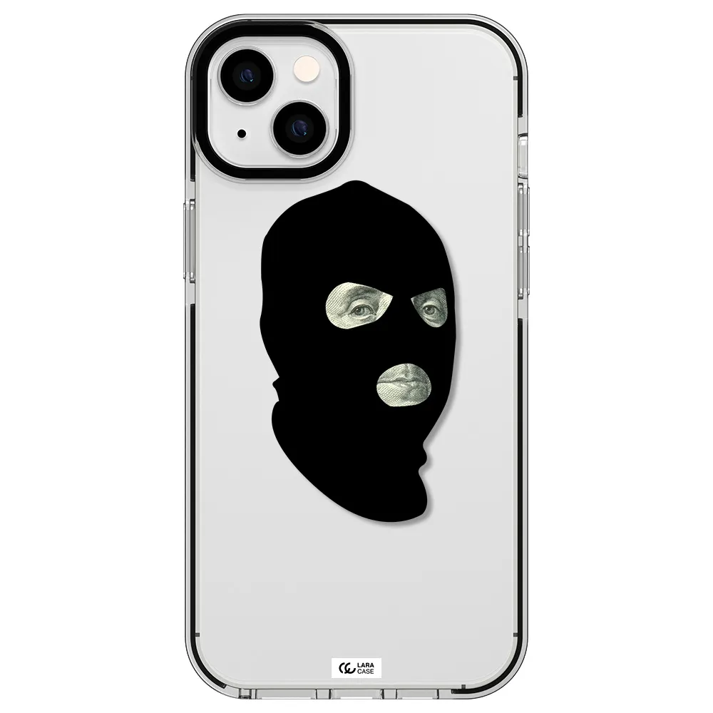 a person wearing a mask Apple iPhone 14 plus impact black border Case