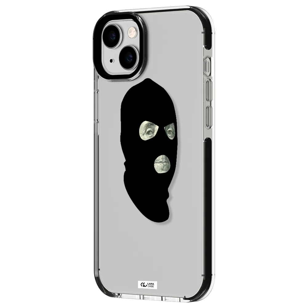 a person wearing a mask Apple iPhone 14 plus impact black border Case