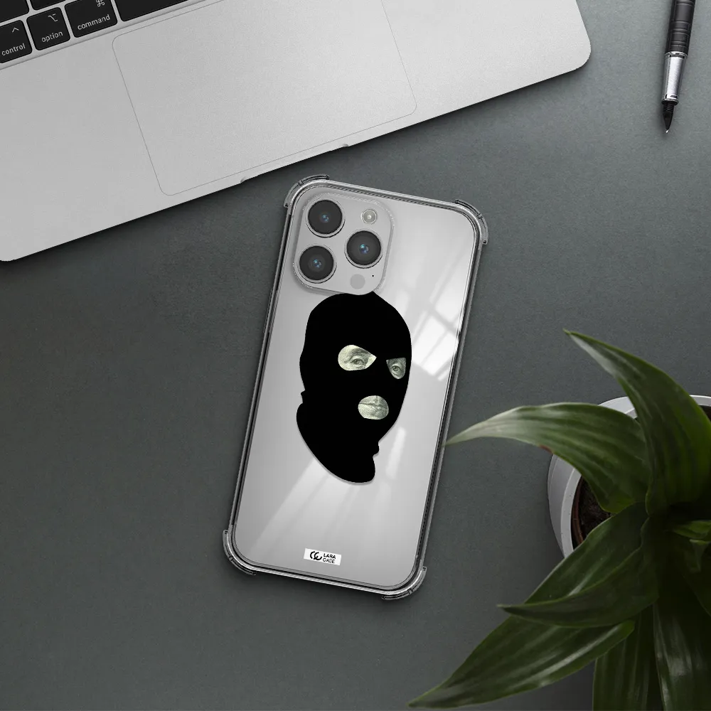 a person wearing a mask Apple iPhone 14 pro Clear PC Case