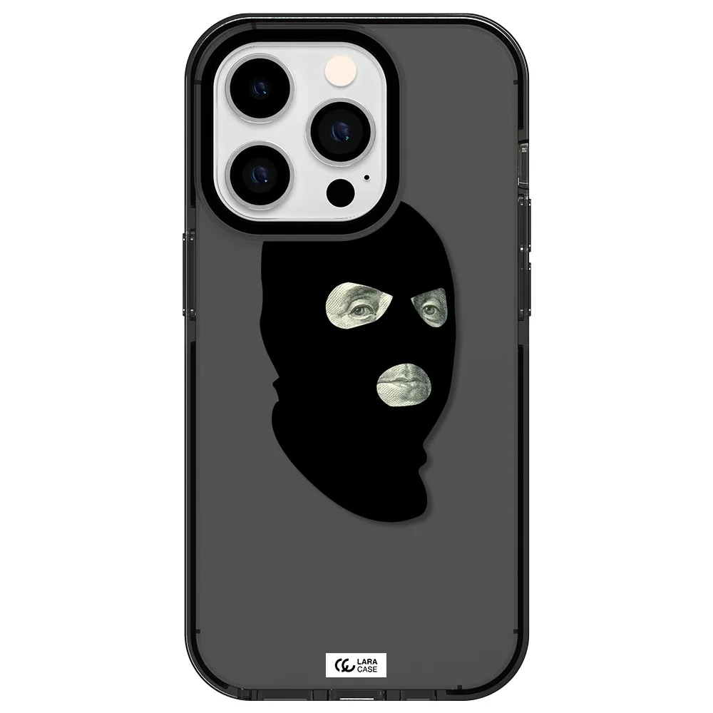 a person wearing a mask Apple iPhone 14 pro impact Smoke Black Case