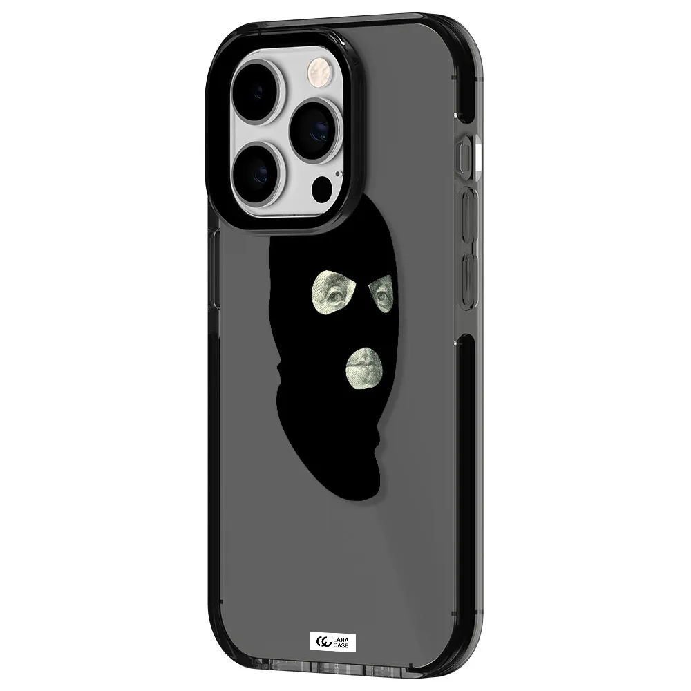 a person wearing a mask Apple iPhone 14 pro impact Smoke Black Case
