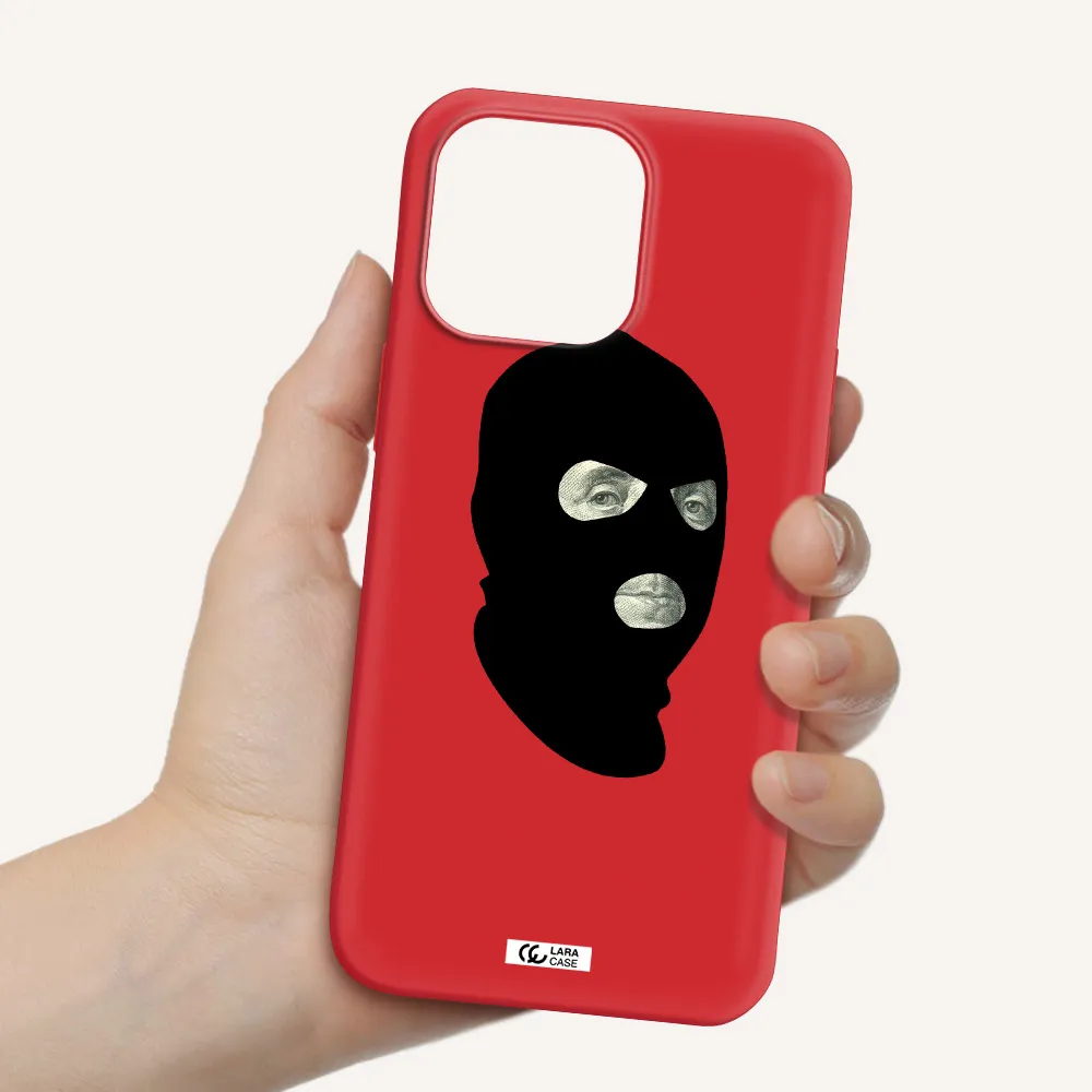 a person wearing a mask Apple iPhone 14 pro max Silicone Imperial Red Case