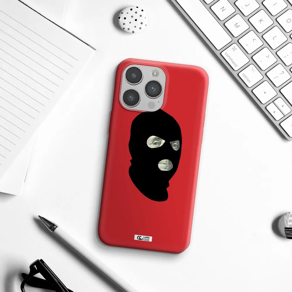 a person wearing a mask Apple iPhone 14 pro max Silicone Imperial Red Case