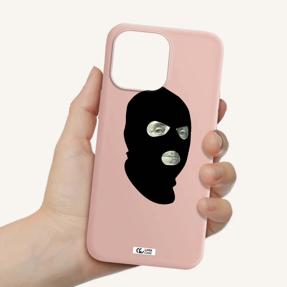 a person wearing a mask Apple iPhone 14 pro max Silicone pastel pink Case
