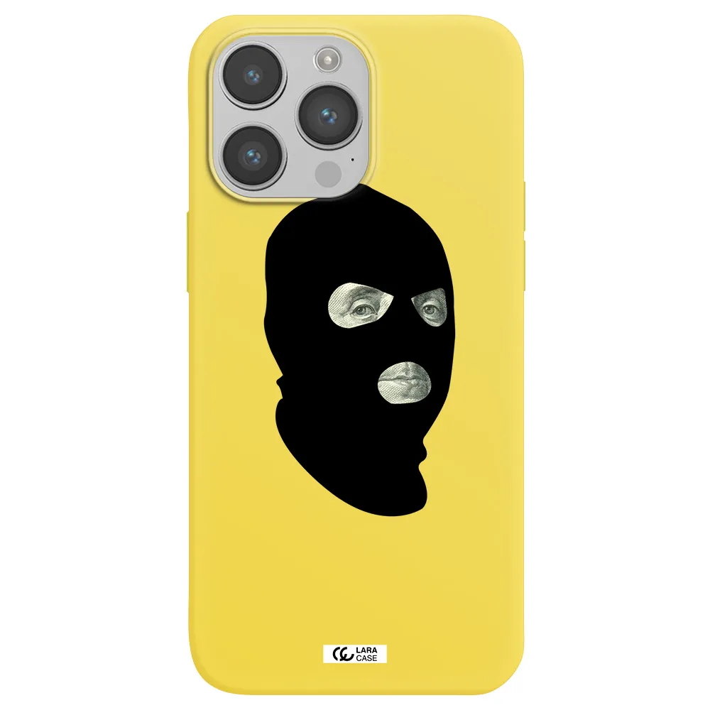 a person wearing a mask Apple iPhone 14 pro Silicone canary yellow Case