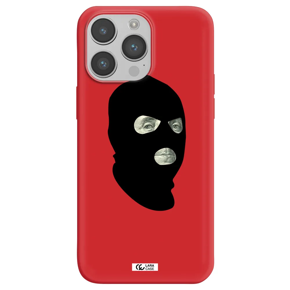 a person wearing a mask Apple iPhone 14 pro Silicone Imperial Red Case