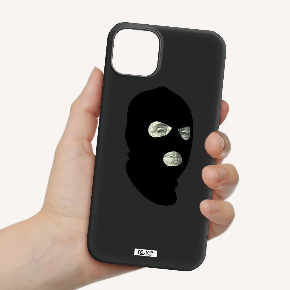 a person wearing a mask Apple iPhone 14 Silicone black Case