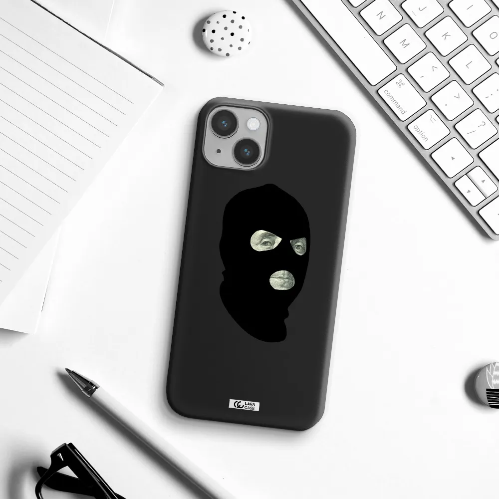 a person wearing a mask Apple iPhone 14 Silicone black Case